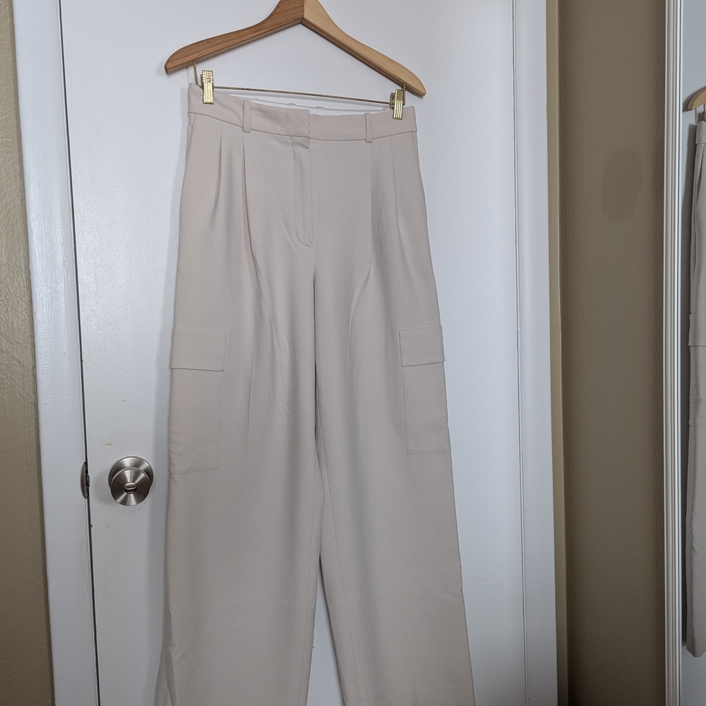 Babaton Cream Wide-Leg Cargo Trousers